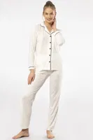 Gömlek Yaka Uzun Kollu Kadın Pijama Takım Türen 3365 Ekru