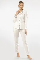 Gömlek Yaka Uzun Kollu Kadın Pijama Takım Türen 3365 Ekru görsel 4