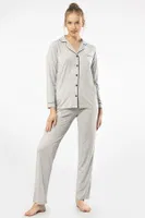 Gri Gömlek Yaka Uzun Kollu Kadın Pijama Takım Türen 3365 Gri