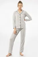 Gri Gömlek Yaka Uzun Kollu Kadın Pijama Takım Türen 3365 Gri detay görünüm