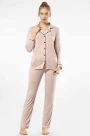 Türen Düğmeli Gömlek Yaka Uzun Kollu Kadın Pijama Takım Türen Türen 3365