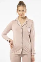 Düğmeli Gömlek Yaka Uzun Kollu Kadın Pijama Takım Türen Türen 3365 Pudra farklı açı