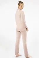 Düğmeli Gömlek Yaka Uzun Kollu Kadın Pijama Takım Türen Türen 3365 Pudra görsel 4