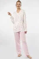 Düğmeli Empirme Battal Uzun Kollu Kadın Pijama Takım Türen 3367 Pembe