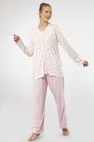 Düğmeli Empirme Battal Uzun Kollu Kadın Pijama Takım Türen 3367 Pembe detay görünüm