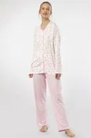 Düğmeli Empirme Battal Uzun Kollu Kadın Pijama Takım Türen 3367 Pembe farklı açı