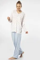 Patlı Empirme Battal Uzun Kollu Kadın Pijama Takım Türen 3366 Mavi görsel 4