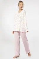 Empirme Patlı Battal Uzun Kollu Kadın Pijama Takım Türen 3366 Pembe