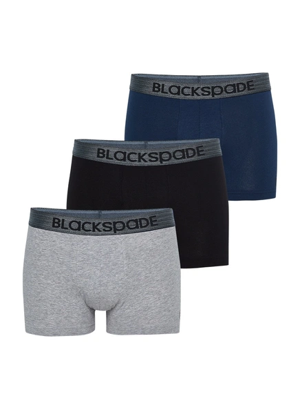 3lü Basics Erkek Boxer Gri Lacivert Siyah Black Spade 9472