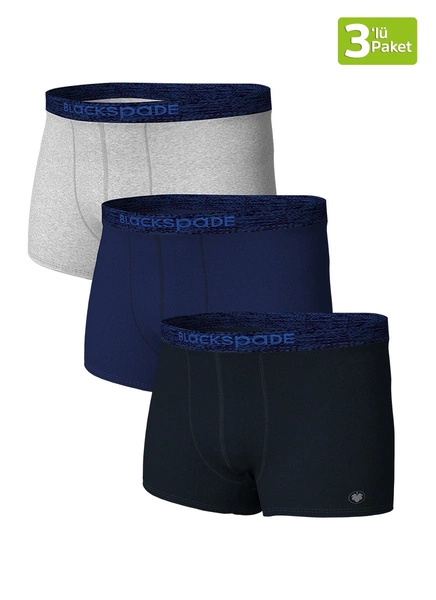 Erkek Boxer 3lü Paket Modern Basics Gri Lacivert Siyah BlackSpade 9473