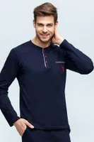 Erkek Pamuklu Uzun Kol Pijama Takımı U.s Polo Assn. 17384 Lacivert detay görünüm