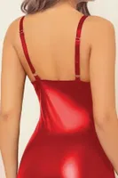 Kırmızı Bağcıklı Fantezi Lame Deri Mini Elbise Phevos 011-008044 Kırmızı görsel 5