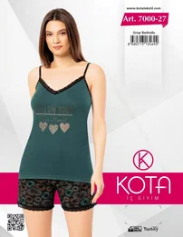 Kota Yeşil İnce Askılı Kadın Şortlu Pijama Takım Kota 7000-27