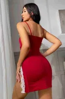 Merry See Bacak Yırtmaçlı Dantel İşlemeli Gecelik Babydoll MS2210 Kırmızı farklı açı