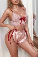 Merry See Dantelli Saten Şortlu Takım Pembe MS3251 Pembe farklı açı