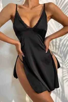 Merry See Yanlardan Yırtmaçlı Gecelik Siyah MS3109 Siyah farklı açı