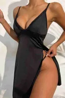 Merry See Yanlardan Yırtmaçlı Gecelik Siyah MS3109 Siyah görsel 4