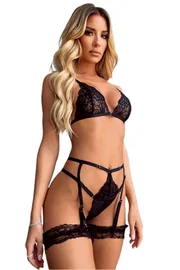 NightLight Jartiyerli Seksi Siyah Sütyen Takım Night Light 3346