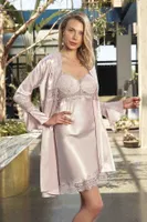 Nurteks 5393 Kaplı Saten Kimono Takım Pudra