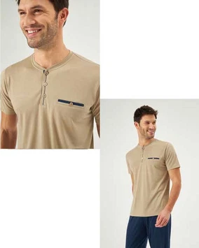 Eros Patlı Bej Renk Yazlık Pijama Takım Eros 30170 - Alternatif Görünüm