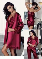 Perin 8050 Çeyizlik 6'lı Saten Gecelik Sabahlık Takım Bordo görsel 6