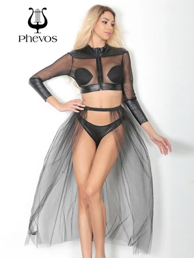 Phevos Phevos Tül Detaylı Fantezi Deri Kostüm