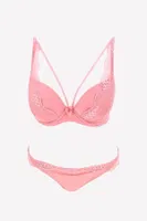 Pierre Cardin 4720 Balenli Dantelli Soft Pushup Sütyen Takım Pembe detay görünüm