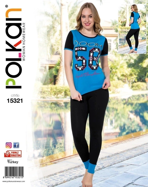 Taytlı Kısa Kol Kadın Pijama Takımı Polkan 15321