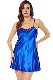 Sistina Saks Mavi Saten Gecelik Sistina M-264