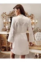 Saten Bride Sabahlık Perin 1020 Ekru detay görünüm