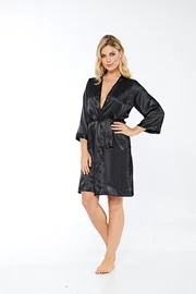 Sistina İpek Saten Sabahlık Siyah Sistina 14000