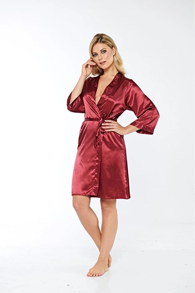 İpek Saten Sabahlık Bordo Sistina 14004