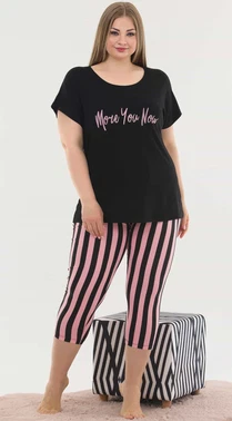 Lady Siyah Büyük Beden Kapri Pijama Takım Lady 10587 - Alternatif Görünüm