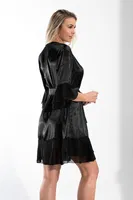 Saten Kısa Tüllü Sabahlık Belden Bağlamalı Klasik Kesim NBB 3100 Siyah görsel 8