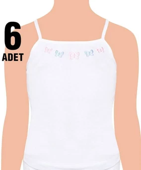 Tutku Kız Çocuk İp Askılı İşlemeli Atlet Tutku 0165 - 6 Adet - Alternatif Görünüm