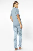 Gömlek Yaka Kısa Kollu Kadın Pijama Takımı Türen 3376 Mavi görsel 4