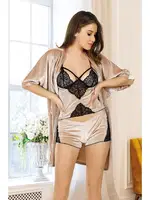 Dantelli Kadife 3lü Takım Sistina 1398 Vizon