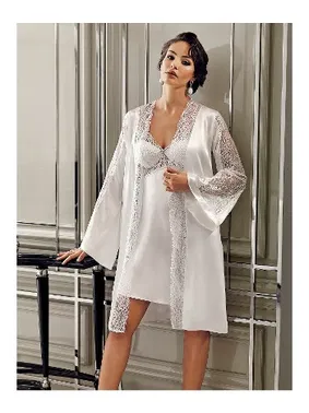 Perin Güpürlü 2Li Saten Gecelik Sabahlık Çeyiz Seti Perin 4014