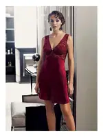 Güpürlü 2Li Saten Gecelik Sabahlık Çeyiz Seti Perin 4014 Bordo görsel 5