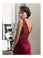 Güpürlü 2Li Saten Gecelik Sabahlık Çeyiz Seti Perin 4014 Bordo görsel 6