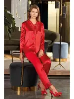 2li Saten Pijama Takım Dantel İşlemeli Nurteks 5696