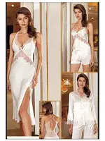 6 Parça Saten Güpürlü Pudra Gelin Çeyiz Seti Perin 8060 Ekru görsel 4