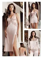 6 Parça Saten Güpürlü Pudra Gelin Çeyiz Seti Perin 8060 Pudra detay görünüm