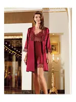 6Lı Güpürlü Saten Gelin Çeyiz Seti Perin 9600 Bordo görsel 9