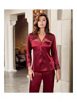 6Lı Güpürlü Saten Gelin Çeyiz Seti Perin 9600 Bordo görsel 11