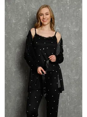 Akbeniz Kalp Baskılı 3lü Sabahlık Pijama Takım 16103