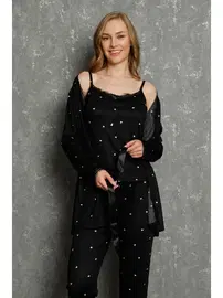 Akbeniz Kalp Baskılı 3lü Sabahlık Pijama Takım 16103