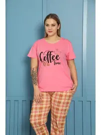 Akbeniz Ekoseli Kısa Kol Büyük Beden Pijama Takım 202156