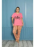 Ekoseli Kısa Kol Büyük Beden Pijama Takım 202156 Pembe detay görünüm