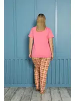 Ekoseli Kısa Kol Büyük Beden Pijama Takım 202156 Pembe farklı açı